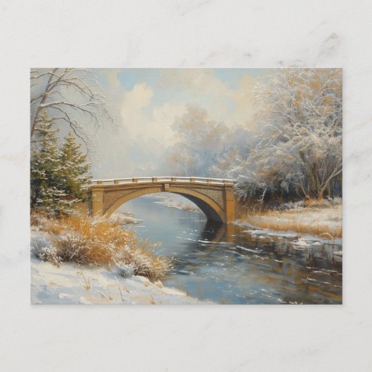 Winter River with Vintage Bridge Landscape  Briefkaart (Voorkant)