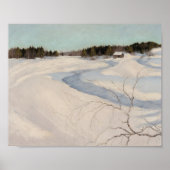 Winter Rivier Cabine Landschap Poster (Voorkant)