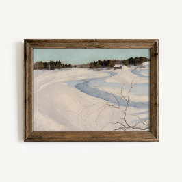 Winter Rivier Cabine Landschap Poster