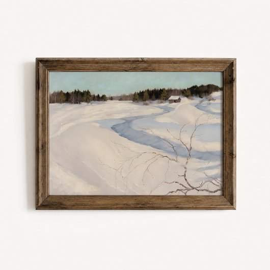 Winter Rivier Cabine Landschap Poster