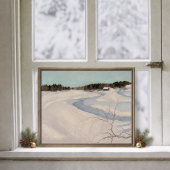 Winter Rivier Cabine Landschap Poster