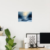 Winter Rivierbocht – Abstracte Nevelige Bos Scene Poster (Thuiskantoor)
