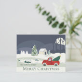 Winter Road Rode vrachtwagen Kerstmis Briefkaart (Staand voorkant)
