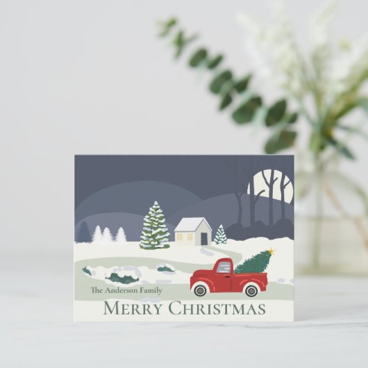 Winter Road Rode vrachtwagen Kerstmis Briefkaart (Staand voorkant)