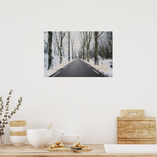 Winter Road Wooden Poster (Keuken)