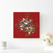 Winter Robin Bird House Wall Clock Vierkante Klok (Huis)