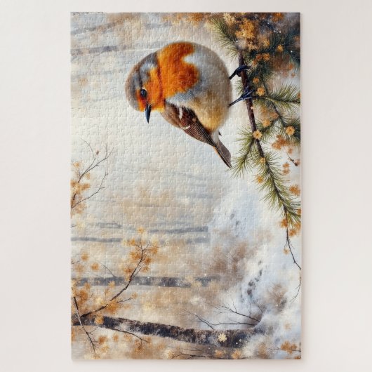 winter robin bird legpuzzel (Verticaal)