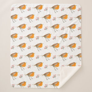 Winter Robin Bird Pattern Waterverf Kerstmis Sherpa Deken