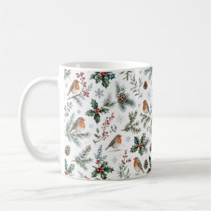 Winter Robin Dennenappel Hulst Natuur Botanisch Koffiemok