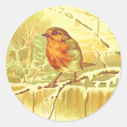 Winter Robin Envelopzegel Ronde Sticker (Voorkant)