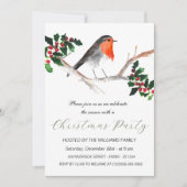 Winter Robin Holly Kerstfeest Waterverf Feestdagenkaart (Voorkant)
