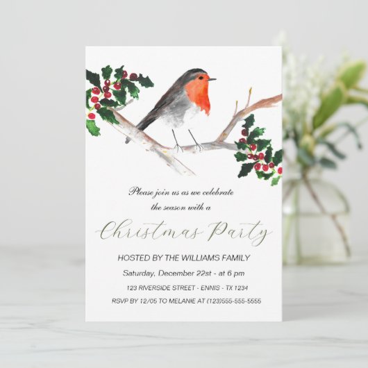 Winter Robin Holly Kerstfeest Waterverf Feestdagenkaart (Staand voorkant)