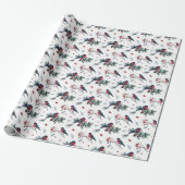 Winter Robin kerstpatroonpapier Cadeaupapier (Uitgerold)