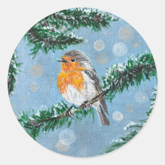 Winter Robin Kerststickers Ronde Sticker