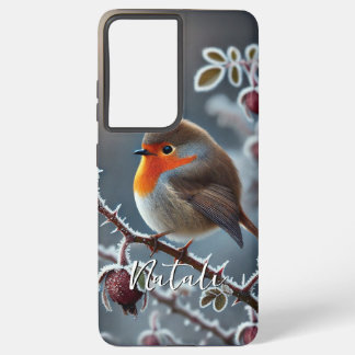 Winter Robin neergestreken op Frosted Roos Branch Samsung Galaxy Hoesje