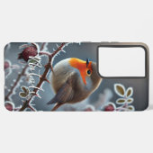 Winter Robin neergestreken op Frosted Roos Branch Samsung Galaxy Hoesje (Achterkant horizontaal)