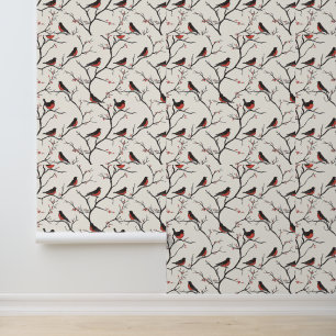 Winter Robin Pattern: Elegante roodborstvogels Behang