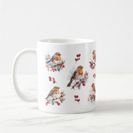 Winter Robin Red Berries Kerstmis Koffiemok