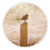 Winter Robin Redbormam Keramische Knop (Voorkant)