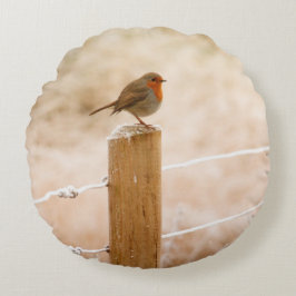 Winter Robin Redbormam Rond Kussen