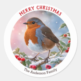 Winter Robin Roodborstfeestelijke Kerstmis Ronde Sticker