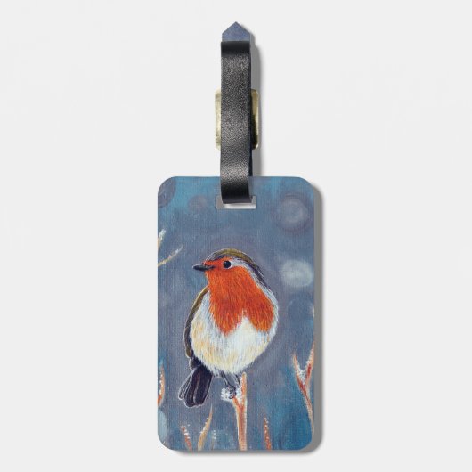 Winter Robin Schilderen Bagagelabel (Achterkant verticaal)