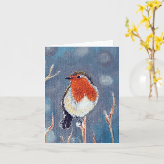 Winter Robin Schilderen Kaart (Gele Bloem)