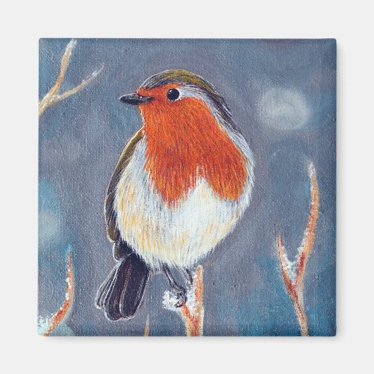 Winter Robin Schilderen Magneet (Voorkant)