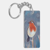 Winter Robin Schilderen Sleutelhanger (Voorkant Links)