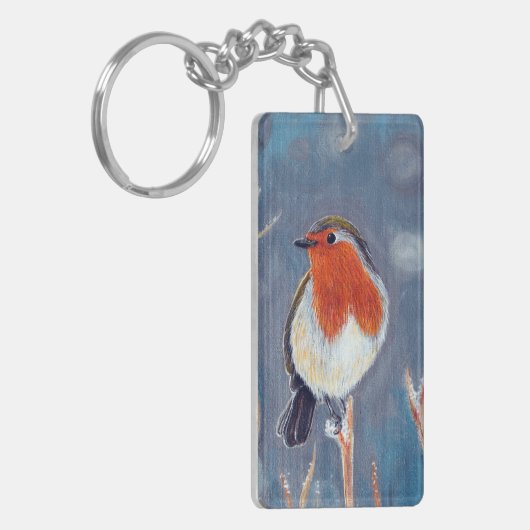 Winter Robin Schilderen Sleutelhanger (Voorkant Links)