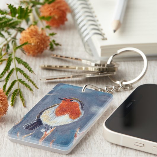 Winter Robin Schilderen Sleutelhanger (Voorkant Rechts)