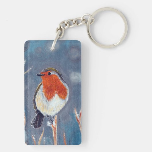 Winter Robin Schilderen Sleutelhanger (achterkant)