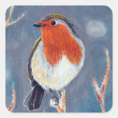 Winter Robin Schilderen Vierkante Sticker (Voorkant)