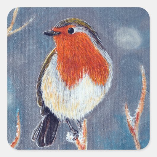 Winter Robin Schilderen Vierkante Sticker (Voorkant)