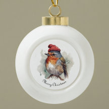 Winter Robin Watercolor Rode Hoed Patroon