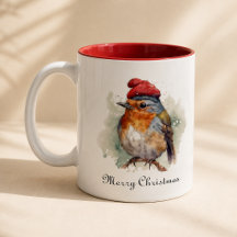 Winter Robin Watercolor Rode Hoed Patroon