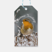 Winter Robin Witte Kerstmis | Holly Rond Lijst Cadeaulabel (Voorkant)