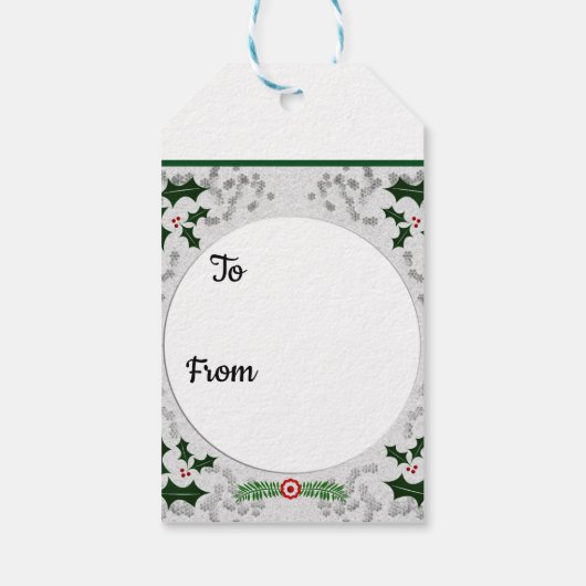 Winter Robin Witte Kerstmis | Holly Rond Lijst Cadeaulabel (Achterkant)