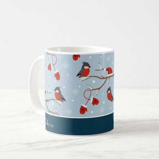 Winter Robins on Tree Branches Cute Bird Pattern Koffiemok (Voorkant links)