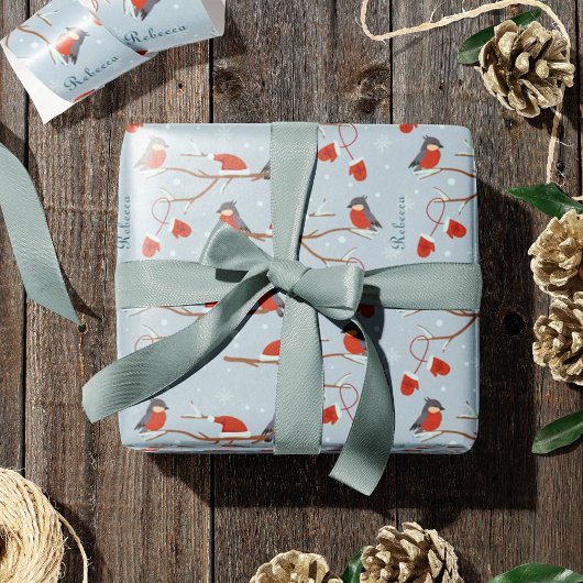 Winter Robins op boomtak Cute Bird Kerstmis Cadeaupapier