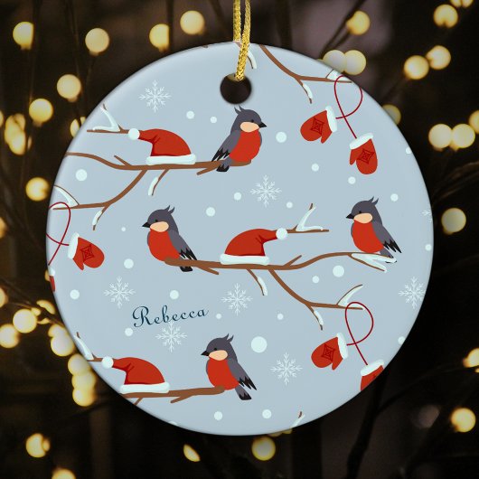 Winter Robins op boomtak Cute Bird Kerstmis Keramisch Ornament