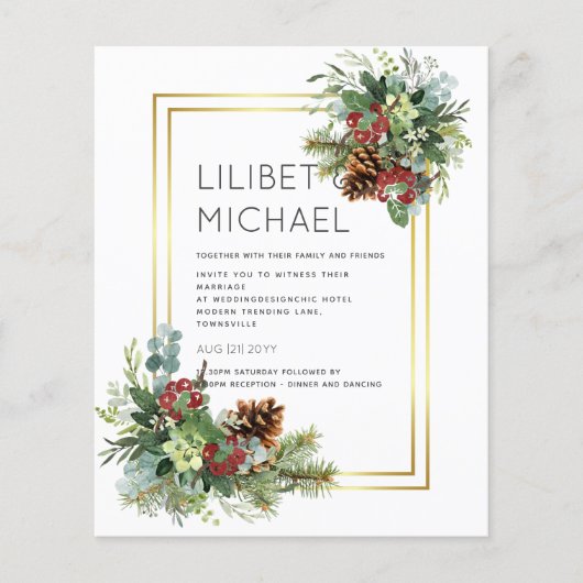 Winter Rode Bessen Dennenappels Trouwen (Voorkant)