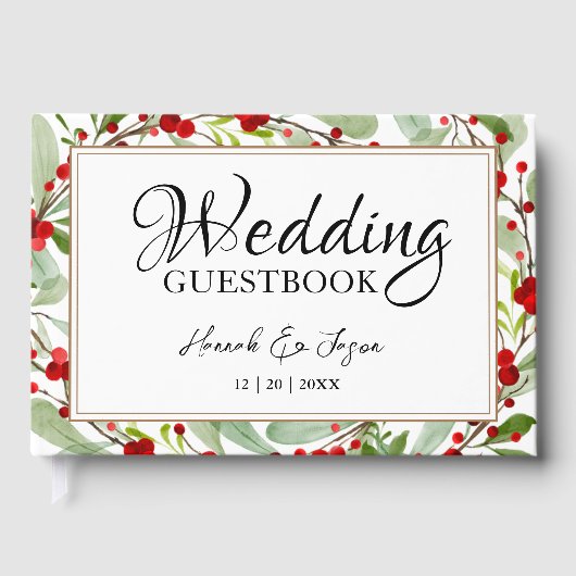 Winter rode bessen groen bruiloft gastenboek (Voorkant)