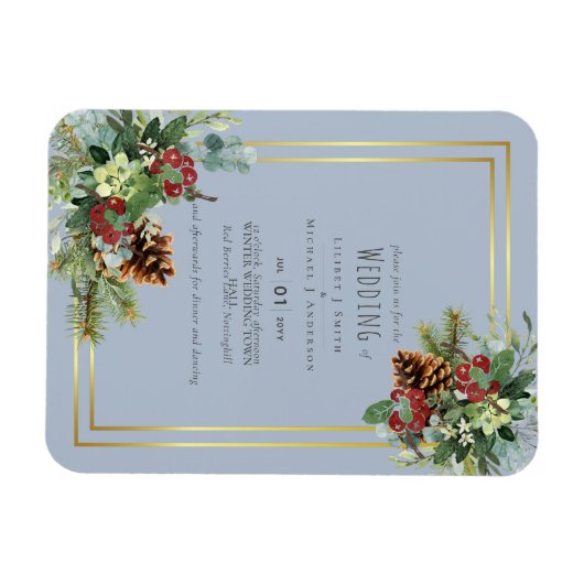 Winter Rode Bessen Huwelijk Denneappels Magneet (Horizontaal)