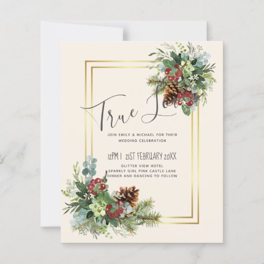 Winter Rode Bessen Huwelijk Dennenkegels (Voorkant)