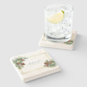 Winter Rode Bessen Huwelijk Dennenkegels Stenen Onderzetter (Zijkant)