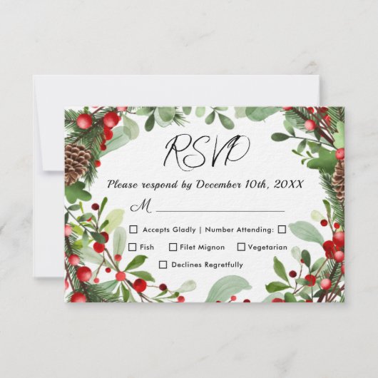 Winter rode bessen | Kerst bruiloft RSVP Kaart (Voorkant)