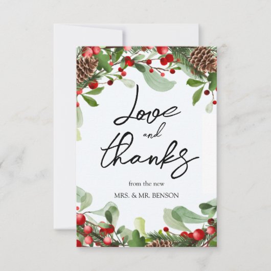 Winter rode bessen Kerstmis bruiloft Dank Bedankkaart (Voorkant)