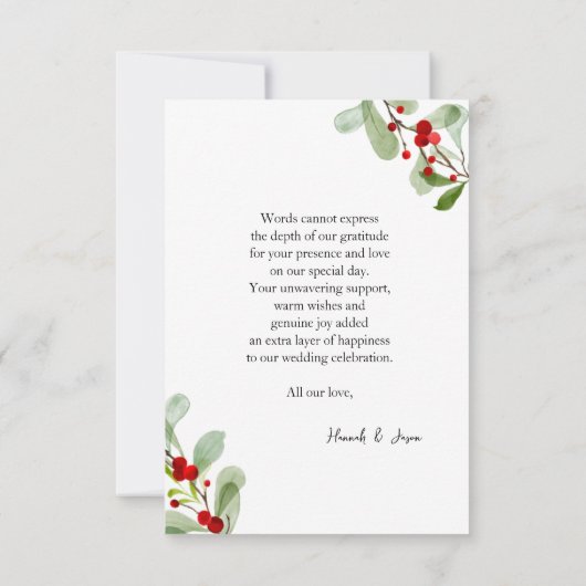 Winter rode bessen Kerstmis bruiloft Dank Bedankkaart (Achterkant)