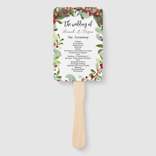 Winter rode bessen Kerstmis bruiloft programma Han Handwaaier (Voorkant)